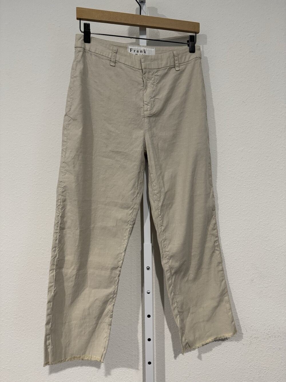 Frank & Eileen Kinsale Pants Size 6 High Rise Raw Hem Ivory light beige Stretch